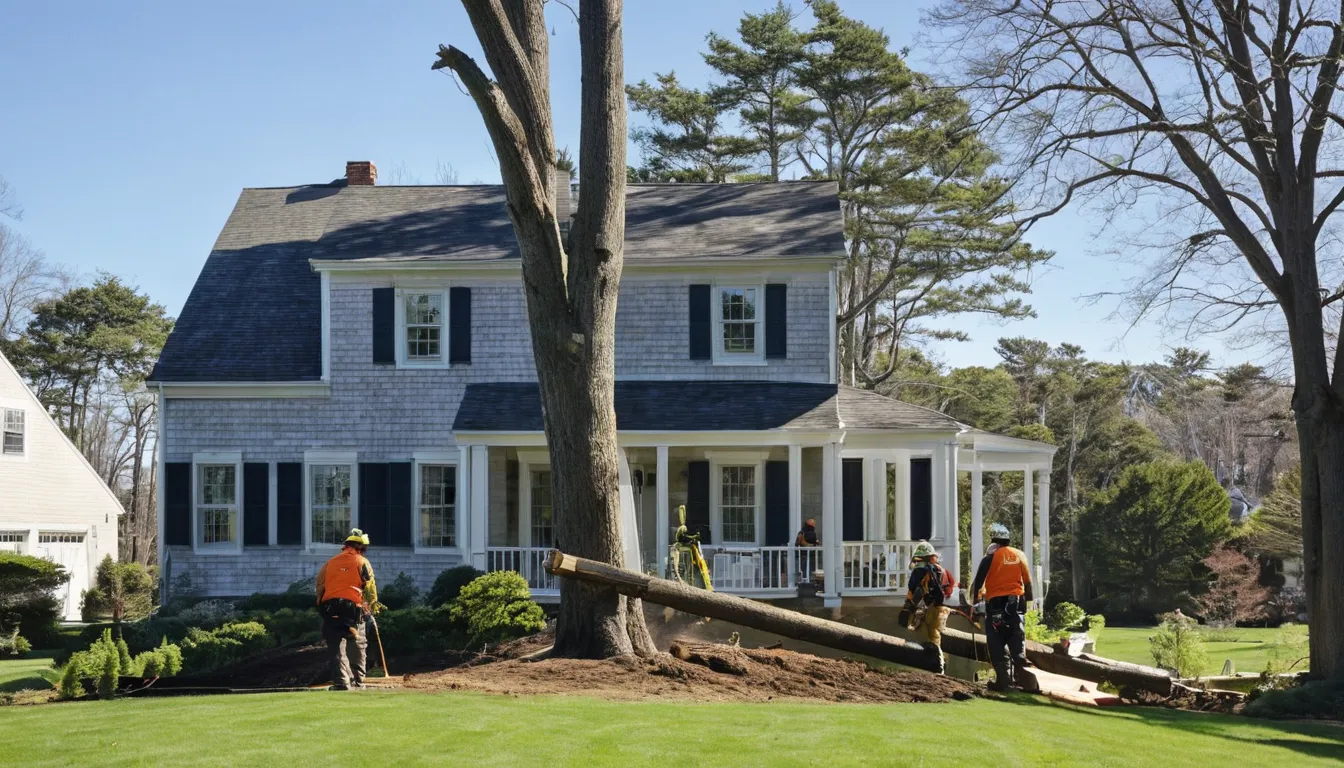Tree being carefully removed beside a house in Hunker